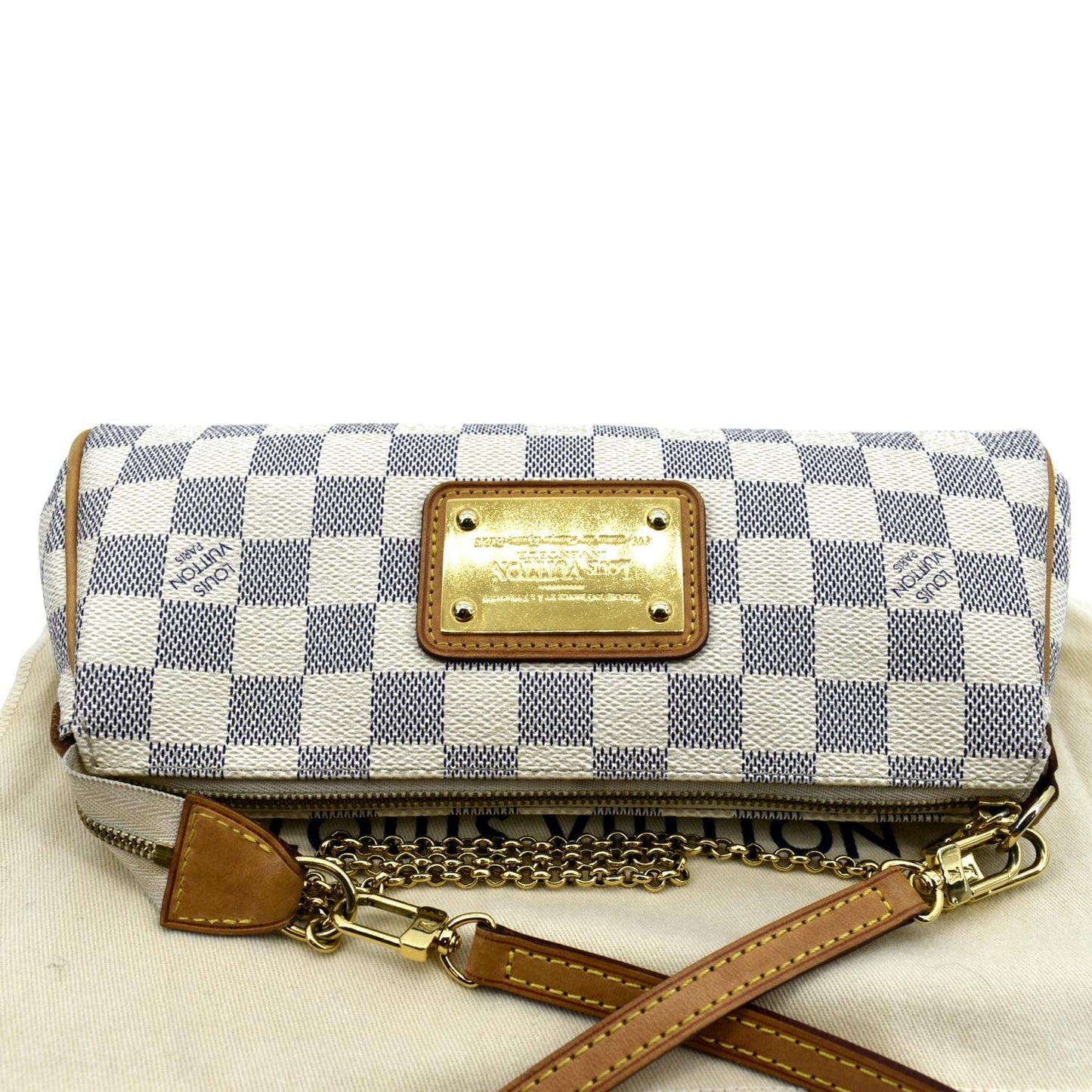 LOUIS VUITTON Pochette Eva Damier Azur Crossbody Clutch Bag White