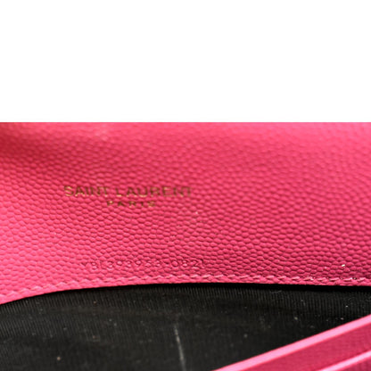 YVES SAINT LAURENT Cassandre Grain De Poudre Embossed Chain Envelope Bag Fuchsia