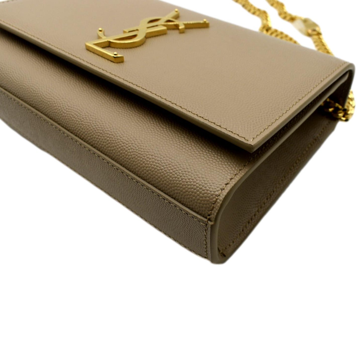 YVES SAINT LAURENT Kate Leather Chain Clutch Crossbody Bag Beige