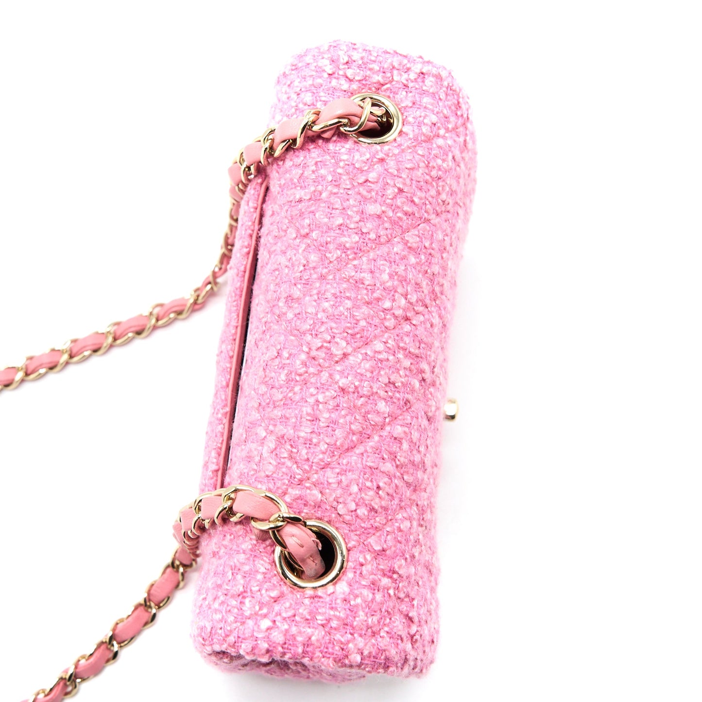 Chanel Mini Rectangular Flap Bag Tweed Pink L (Microchip)