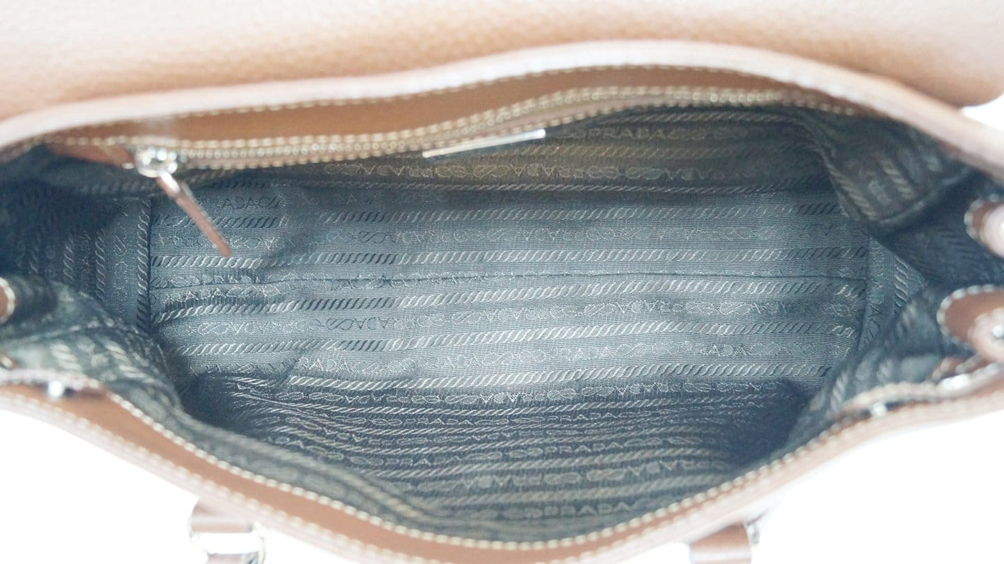 PRADA Brown Leather Grommet Shoulder Bag