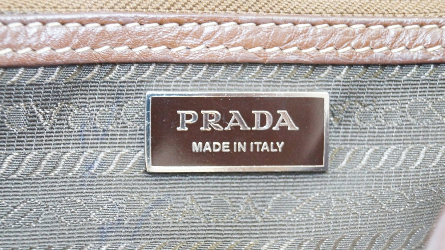 PRADA Brown Leather Grommet Shoulder Bag