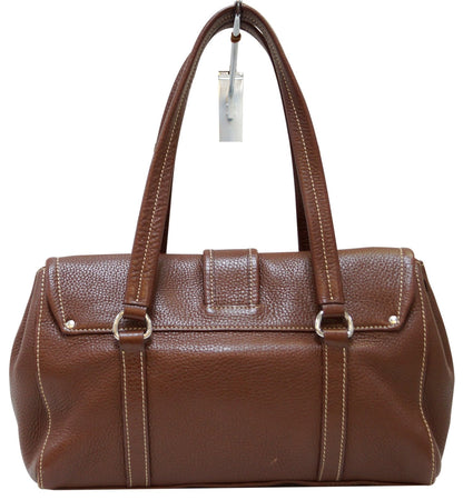 PRADA Brown Leather Grommet Shoulder Bag