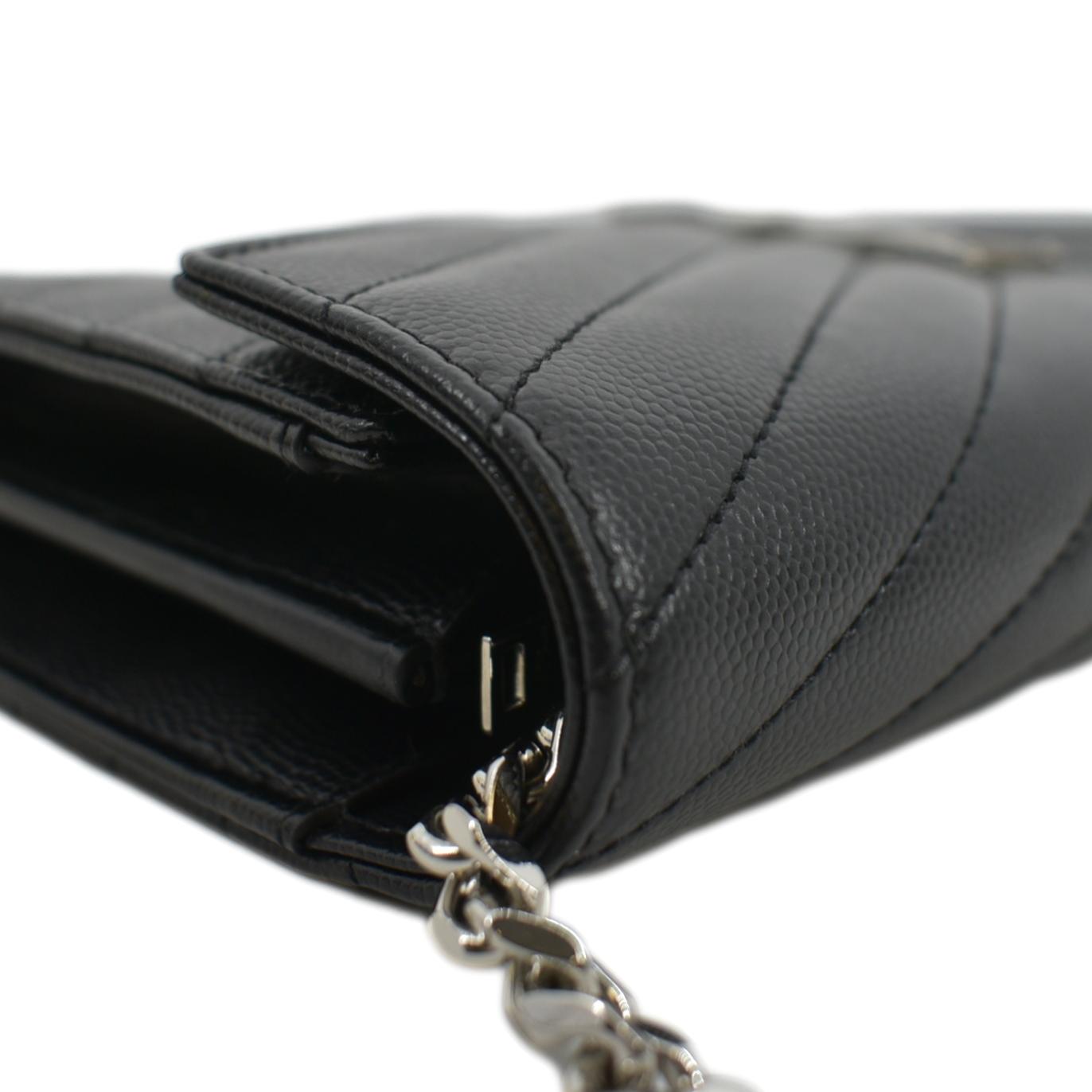 YVES SAINT LAURENT Cassandre Chain Wallet Leather Crossbody Bag Black