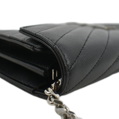 YVES SAINT LAURENT Cassandre Chain Wallet Leather Crossbody Bag Black