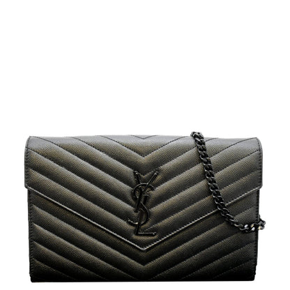 YVES SAINT LAURENT Cassandre Matelasse Chain Wallet Crossbody Bag Black