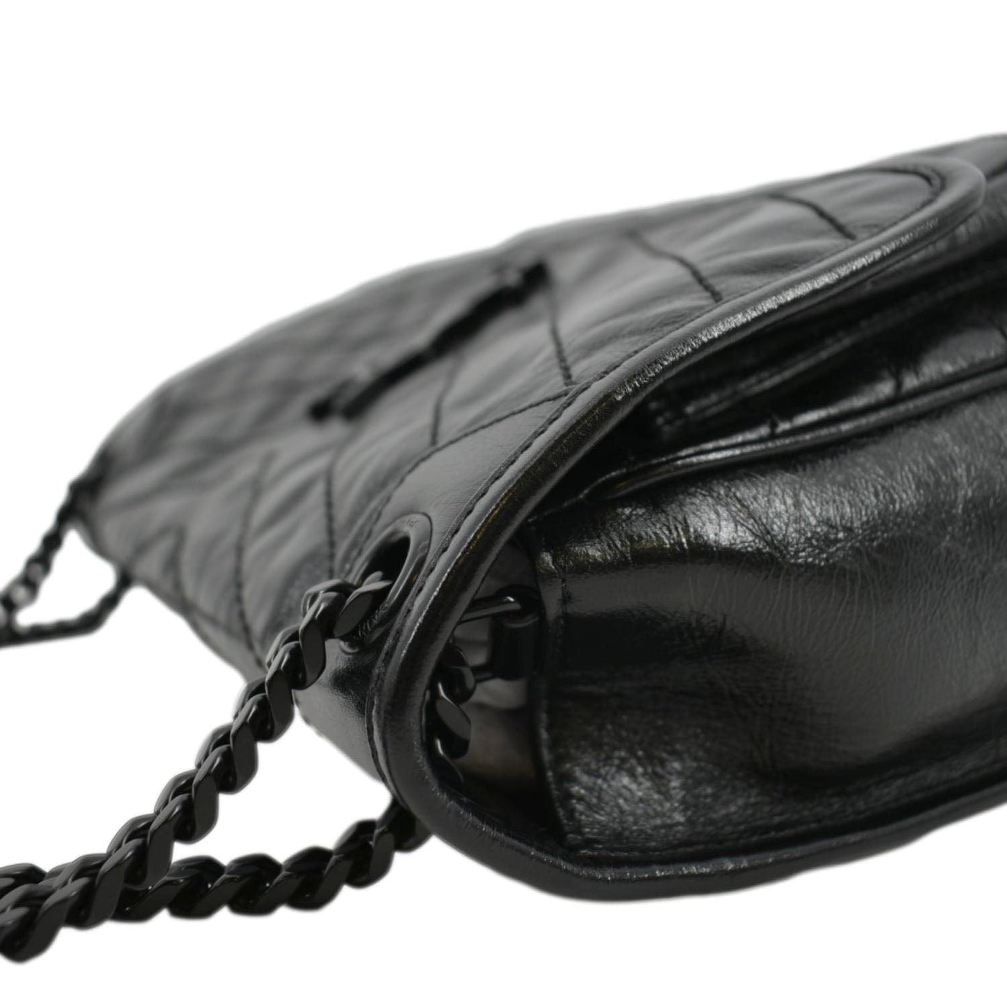 YVES SAINT LAURENT Niki Baby Crinkle Leather Shoulder Bag Black