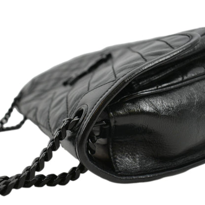 YVES SAINT LAURENT Niki Baby Crinkle Leather Shoulder Bag Black