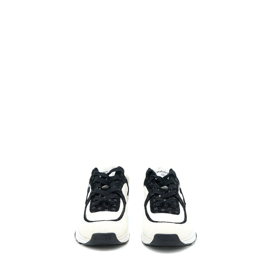 Chanel Size 38.5 22A Trainers Printed Suede Calfskin Black/White