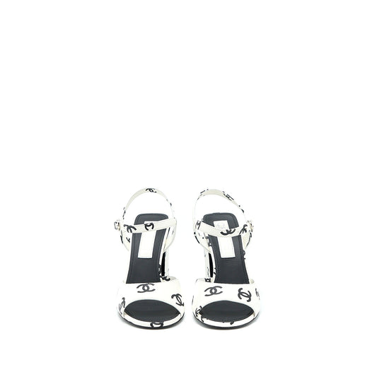 Chanel Size 37 CC Logo Leather Sandal Black/White