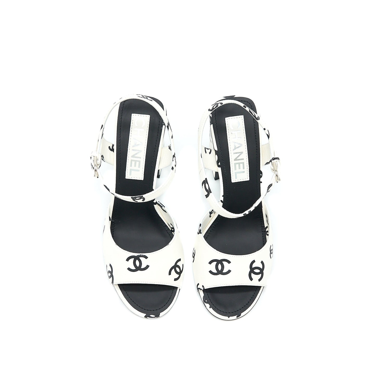 Chanel Size 37 CC Logo Leather Sandal Black/White