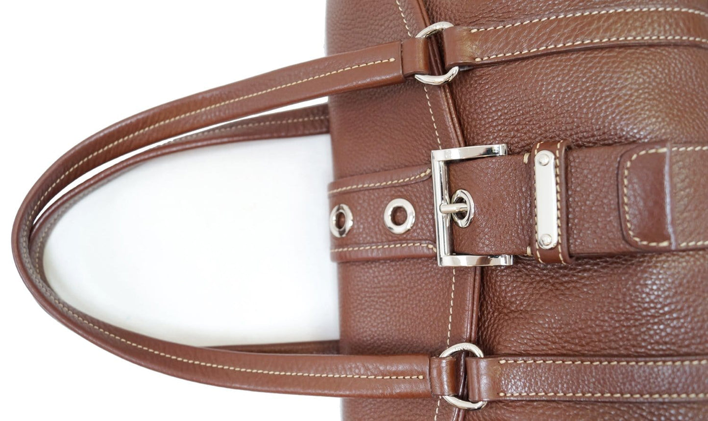 PRADA Brown Leather Grommet Shoulder Bag