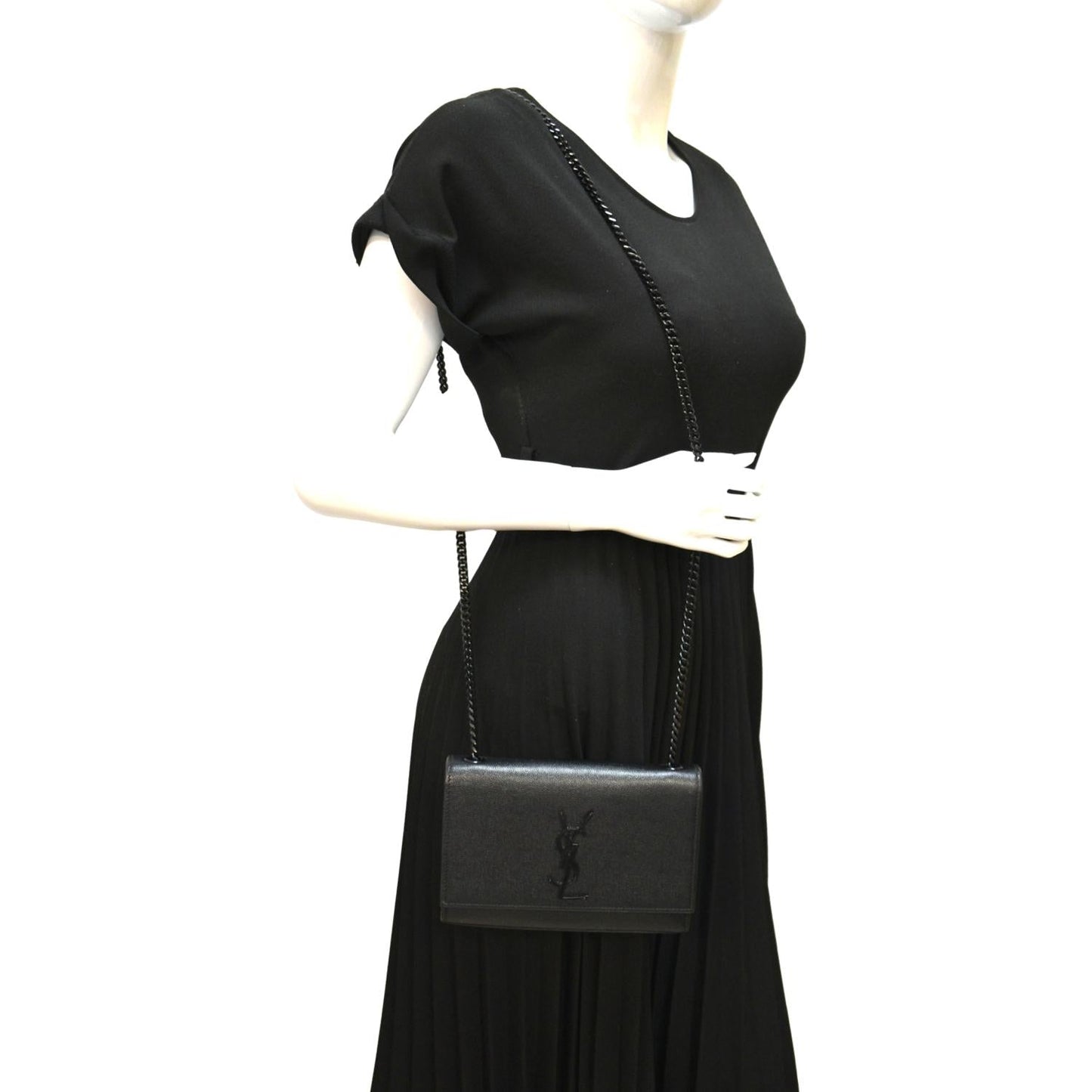 YVES SAINT LAURENT Kate Leather Chain Clutch Crossbody Bag Black