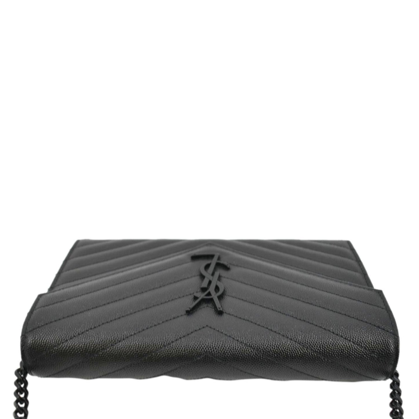 YVES SAINT LAURENT Cassandre Chain Wallet Leather Crossbody Bag Black