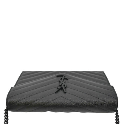 YVES SAINT LAURENT Cassandre Chain Wallet Leather Crossbody Bag Black