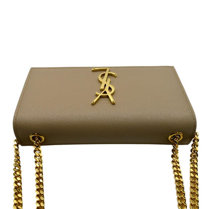 YVES SAINT LAURENT Kate Leather Chain Clutch Crossbody Bag Beige