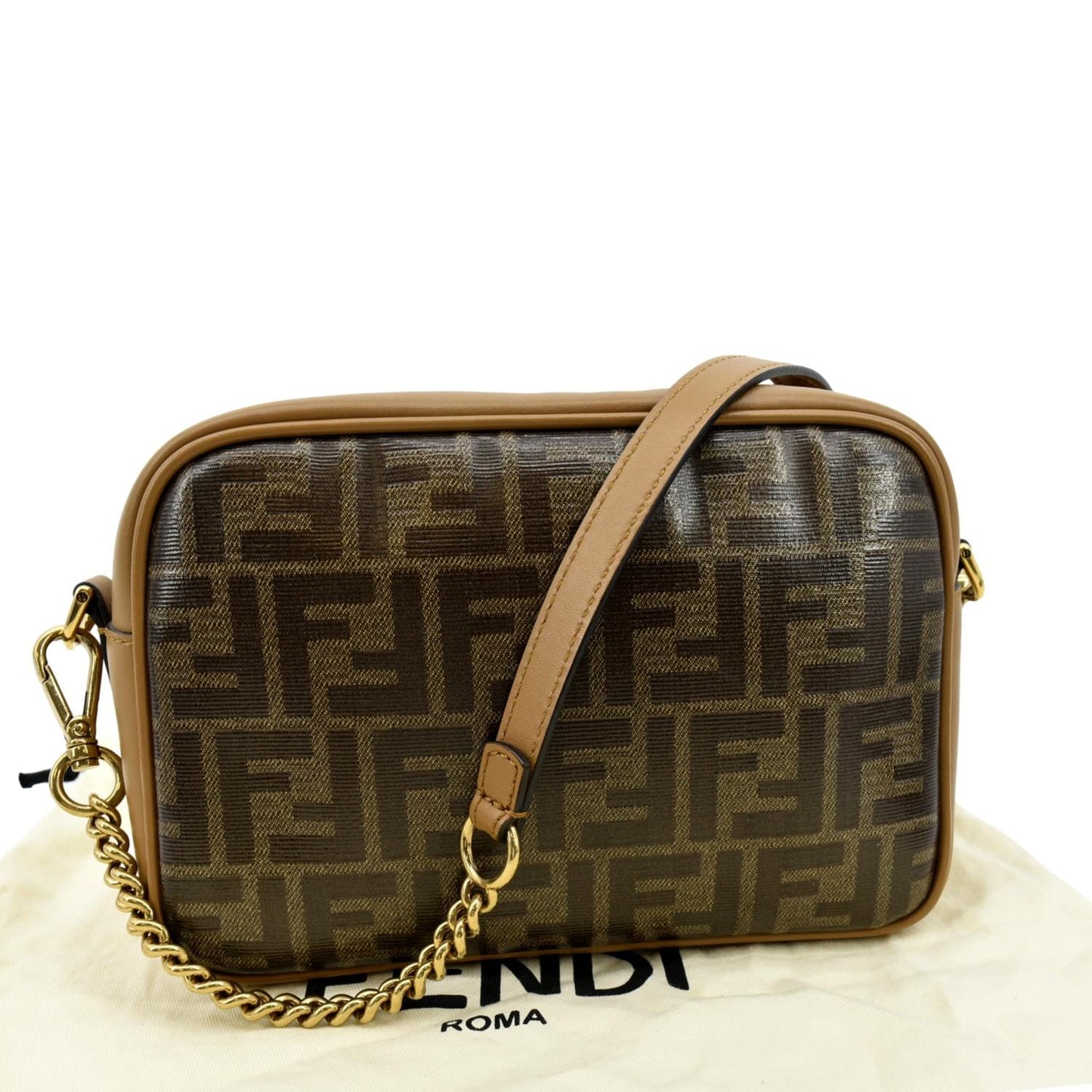 FENDI FF Fabric Crossbody Camera Bag Tan