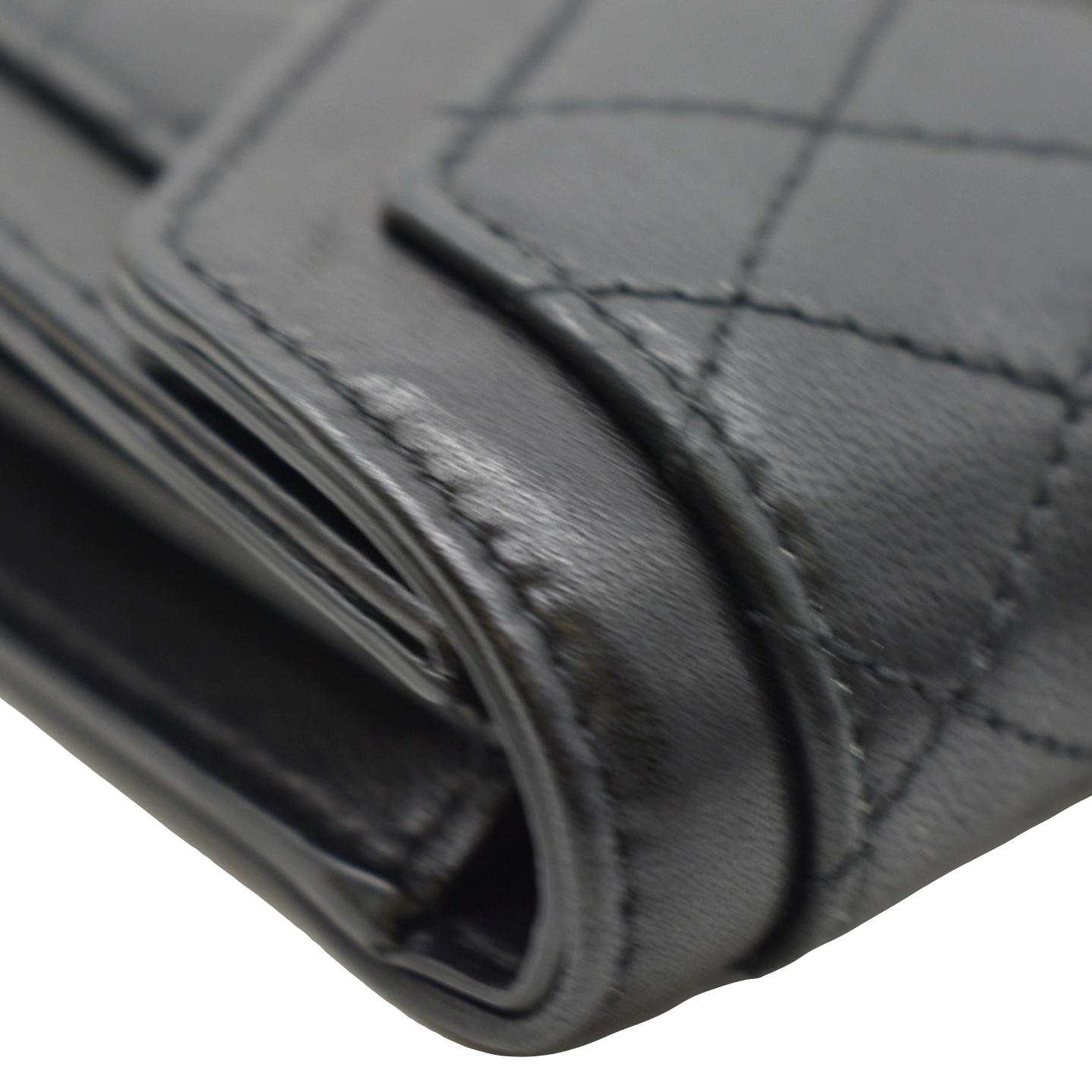 YVES SAINT LAURENT Gaby Compact Tri Fold Small Quilted Leather Wallet Black