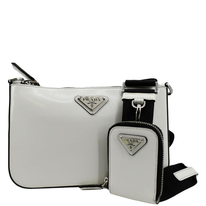 PRADA Brushed Leather Shoulder Bag White
