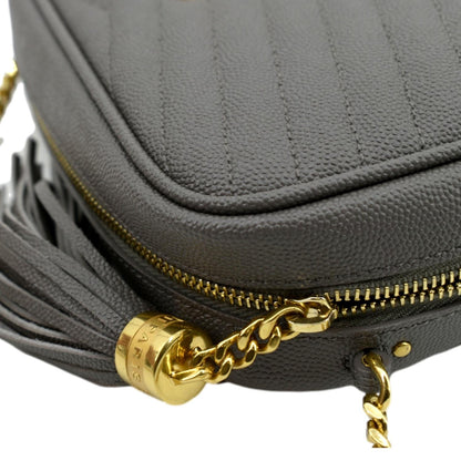 YVES SAINT LAURENT Lou Chevron Leather Camera Crossbody Bag Storm