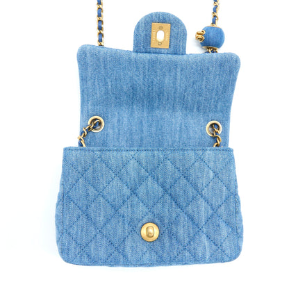 Chanel Pearl Crush Mini Square Flap Bag Denim  (Microchip)
