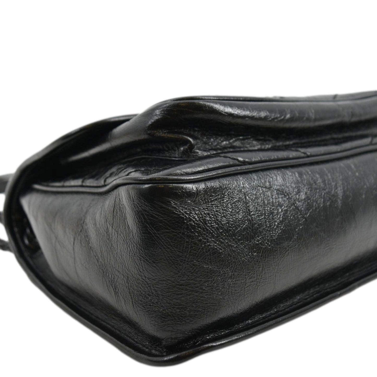 YVES SAINT LAURENT Niki Baby Crinkle Leather Shoulder Bag Black