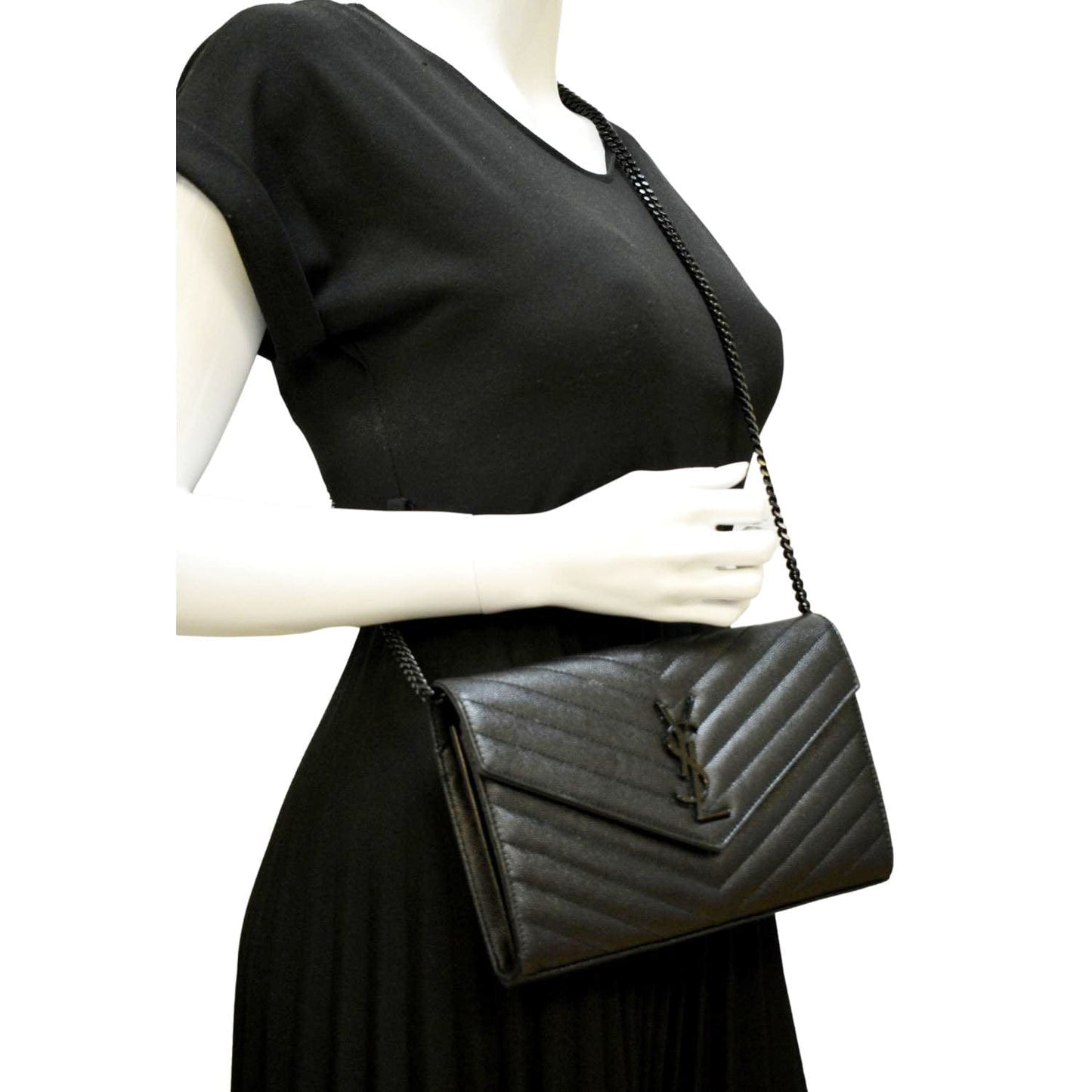 YVES SAINT LAURENT Cassandre Matelasse Chain Wallet Crossbody Bag Black