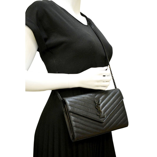 YVES SAINT LAURENT Cassandre Matelasse Chain Wallet Crossbody Bag Black