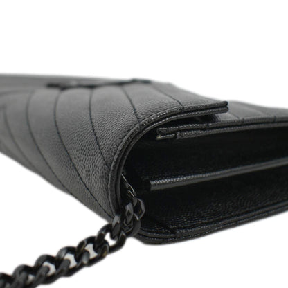 YVES SAINT LAURENT Cassandre Chain Wallet Leather Crossbody Bag Black