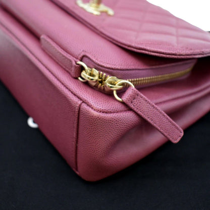CHANEL Business Affinity Medium Flap Quilted Caviar Shoulder Bag Pink