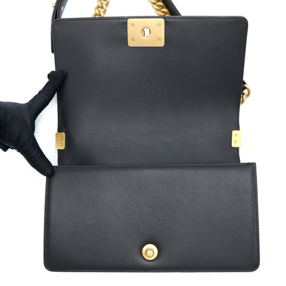 Chanel Medium Boy Bag Calfskin Black  (Microchip)
