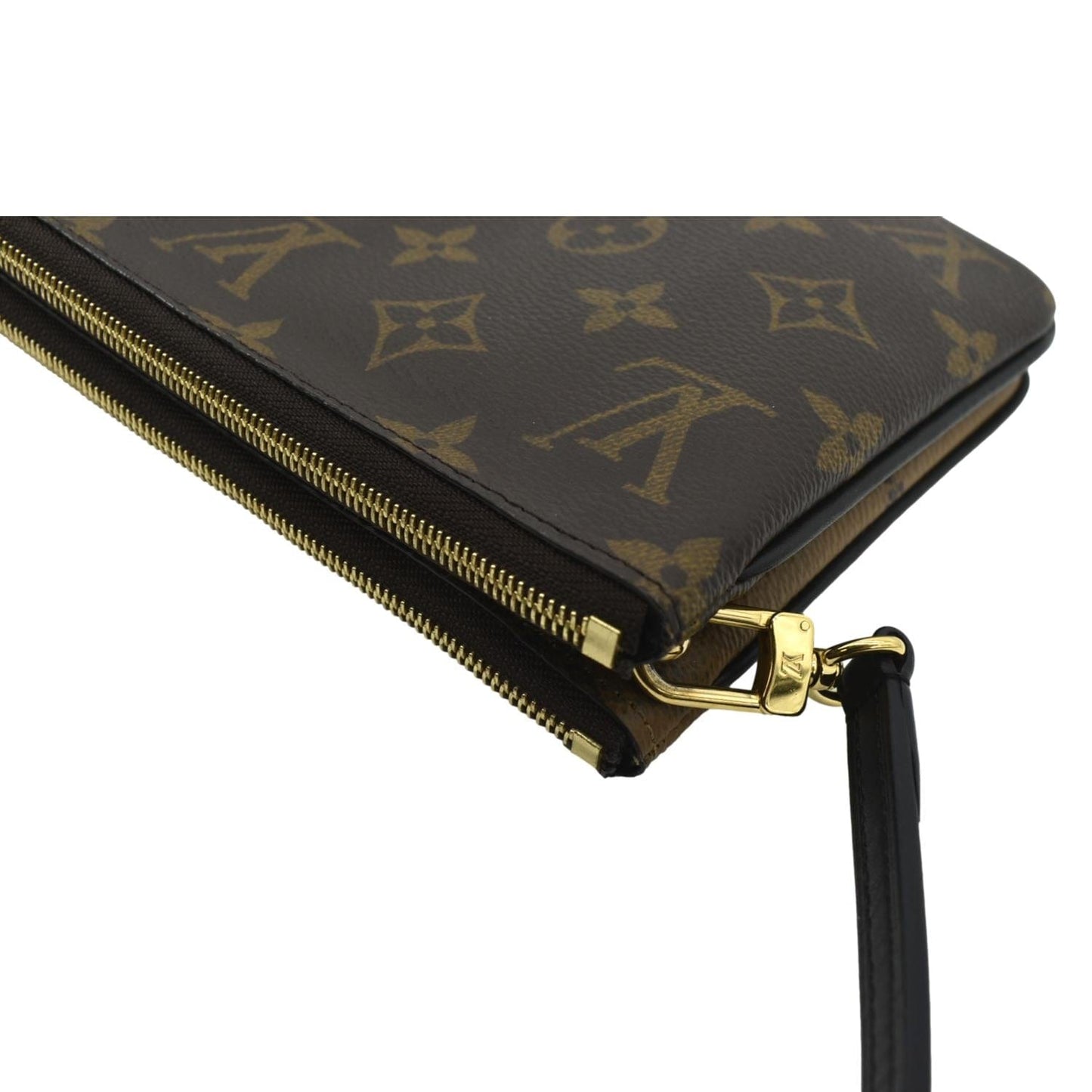 LOUIS VUITTON Double Zip Pochette Reverse Monogram Giant Crossbody Bag Brown