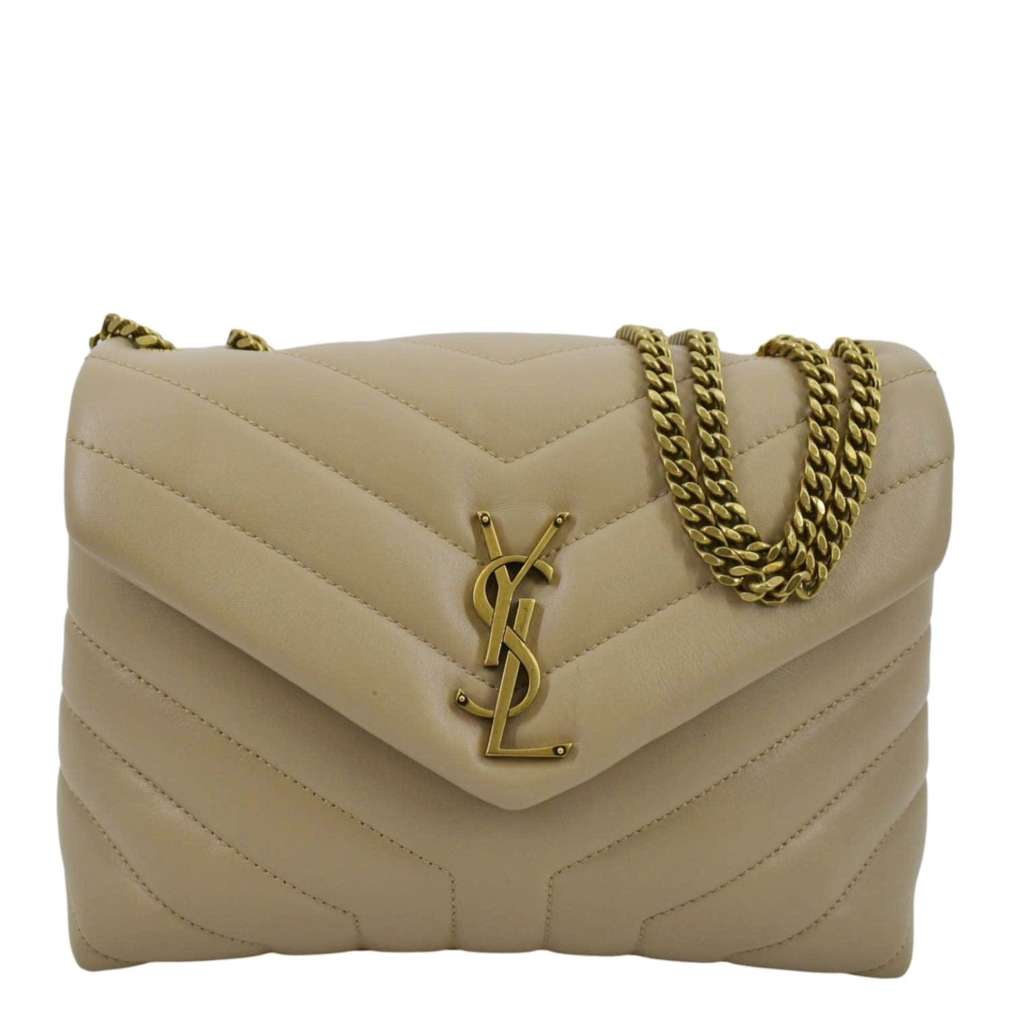 YVES SAINT LAURENT Small Loulou Quilted Leather Crossbody Bag Dark Beige