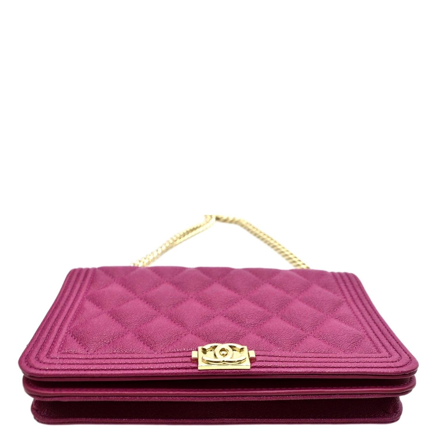 CHANEL Boy Woc Quilted Caviar Leather Wallet on Chain Crossbody Bag Pink