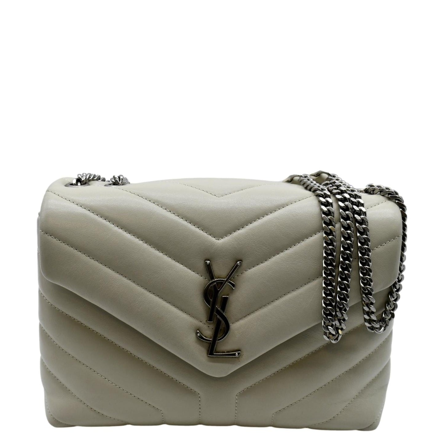 YVES SAINT LAURENT Loulou Toy Quilted Leather Crossbody Bag Ivory