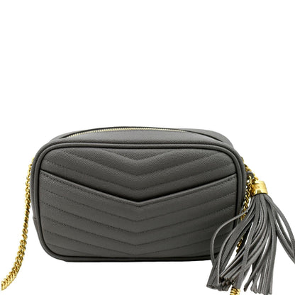 YVES SAINT LAURENT Lou Chevron Leather Camera Crossbody Bag Storm