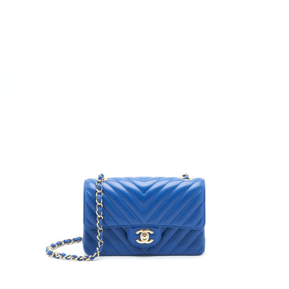 Chanel Mini Rectangular Flap Bag Chevron Lambskin Blue L