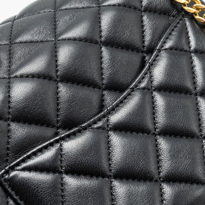Chanel Camellia Adjustable Chain Mini Square Flap bag Lambskin black  (microchip)