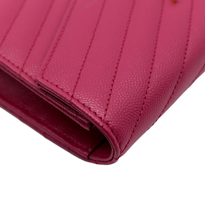 YVES SAINT LAURENT Cassandre Grain De Poudre Embossed Chain Envelope Bag Fuchsia