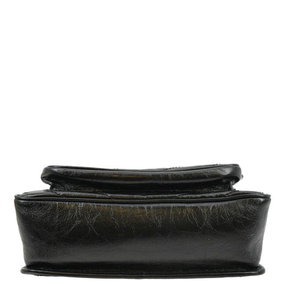 YVES SAINT LAURENT Niki Baby Crinkle Leather Shoulder Bag Black
