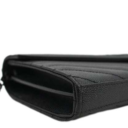 YVES SAINT LAURENT Cassandre Chain Wallet Leather Crossbody Bag Black