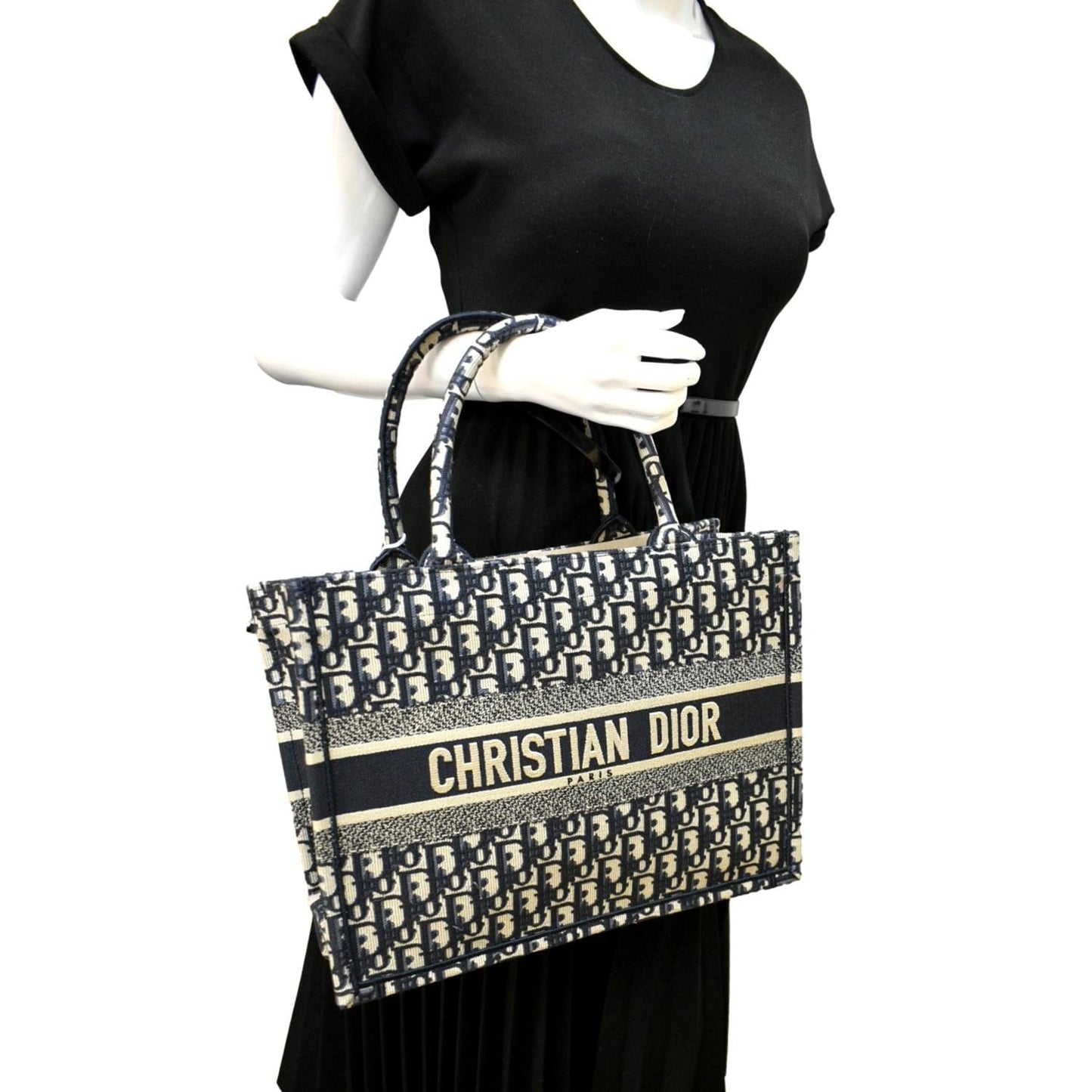 CHRISTIAN DIOR Book Small Oblique Embroidery Tote Bag Blue