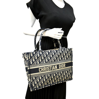 CHRISTIAN DIOR Book Small Oblique Embroidery Tote Bag Blue
