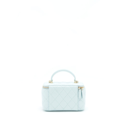 Chanel 21K Rectangular Top handle Vanity with Chain Baby Blue L