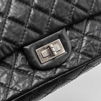 Chanel small 2.55 reissue flap bag aged calfskin black ruthenium hardware