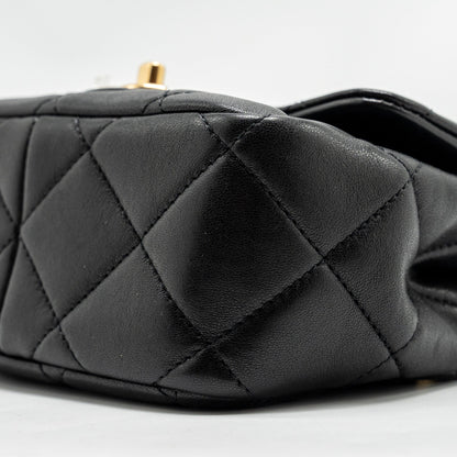 Chanel 23c Round Handle Mini Square Flap Bag Lambskin Black  (microchip)