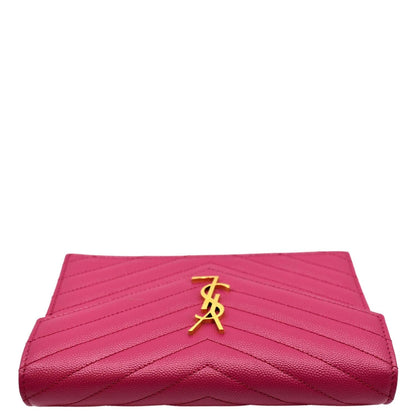 YVES SAINT LAURENT Cassandre Grain De Poudre Embossed Chain Envelope Bag Fuchsia