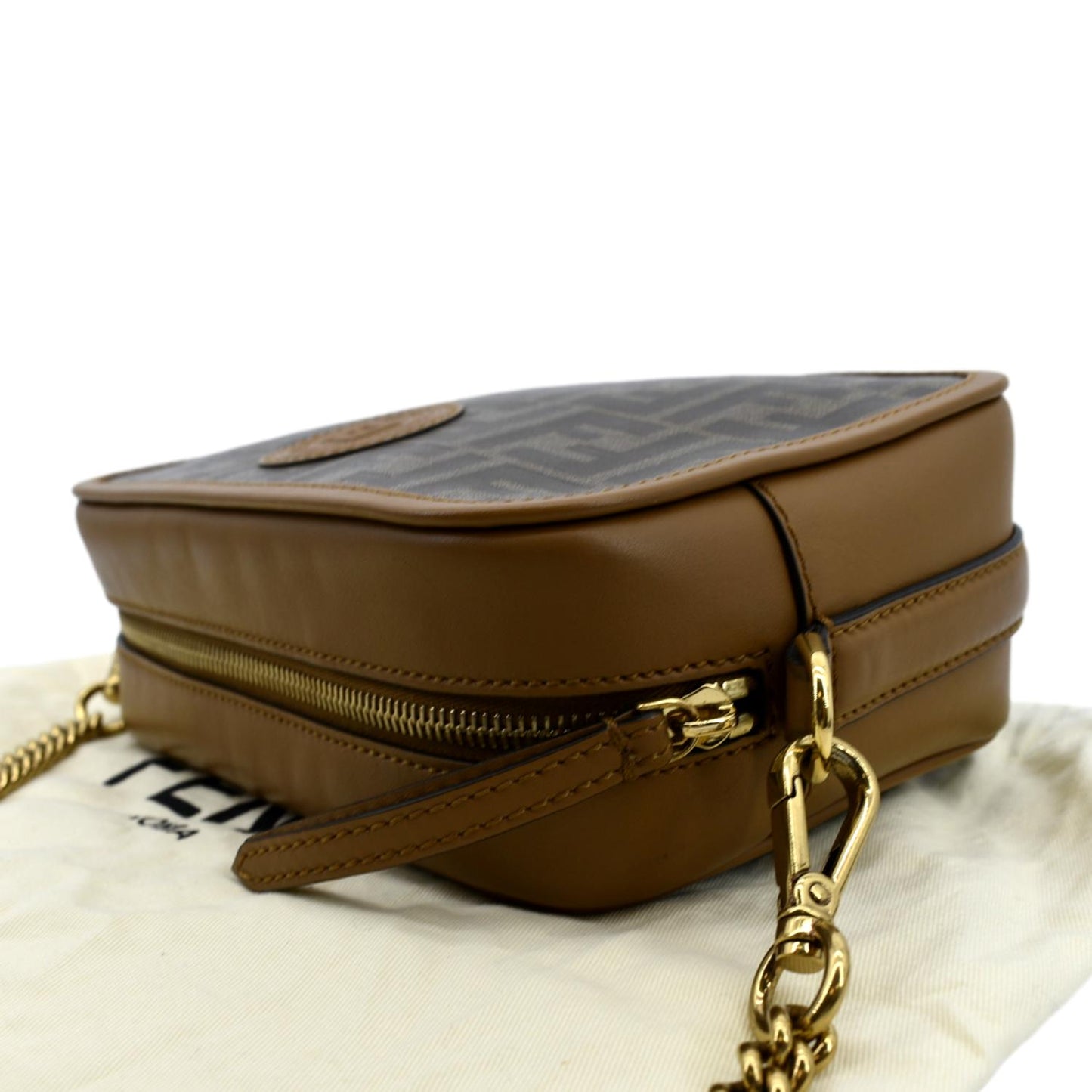 FENDI FF Fabric Crossbody Camera Bag Tan
