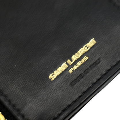 YVES SAINT LAURENT Gaby Compact Tri Fold Small Quilted Leather Wallet Black