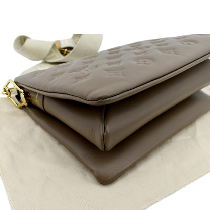 LOUIS VUITTON Coussin MM Monogram Embossed Shoulder Bag Taupe